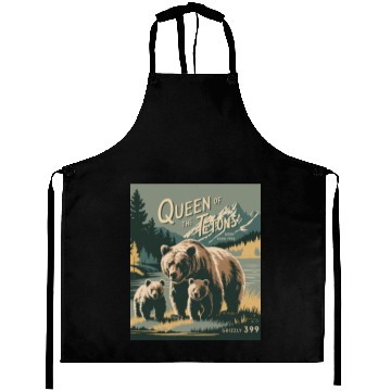 Discover Queen of the Tetons Grizzly 399 Vintage Nature Art Aprons