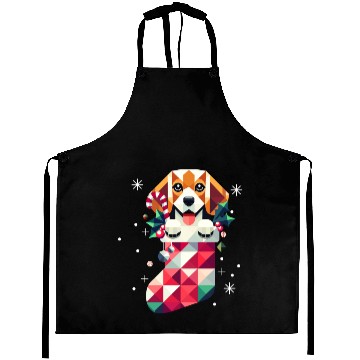 Discover Beagle in a colorful Christmas stocking Aprons