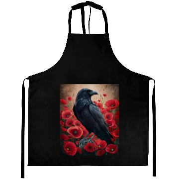 Discover Raven Red Poppies Gothic Nature Art natural Aprons