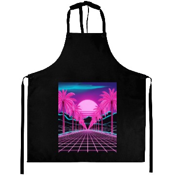 Discover Neon Dreamscape: Retro-Futuristic Synthwave Sunset Aprons