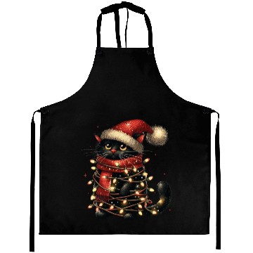 Discover Black Cat In Christmas Light, Cat Lights Aprons