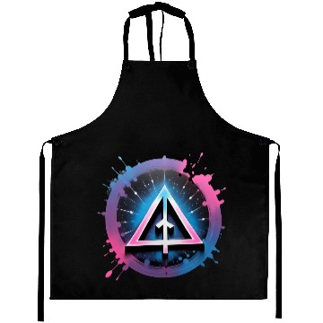 Discover Neon Geometric Arrow in Cosmic Splash Aprons