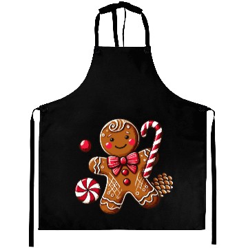 Discover Happy gingerbread man with candy cane Aprons