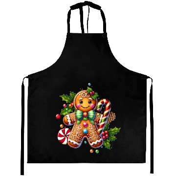 Discover Happy gingerbread man with candy cane Aprons