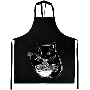 Discover Cat Eating Ramen Noodles Japanese Funny Aprons
