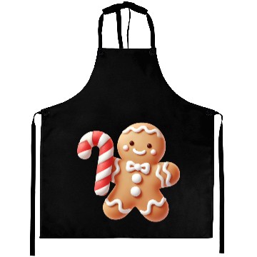 Discover Happy gingerbread man with candy cane Aprons