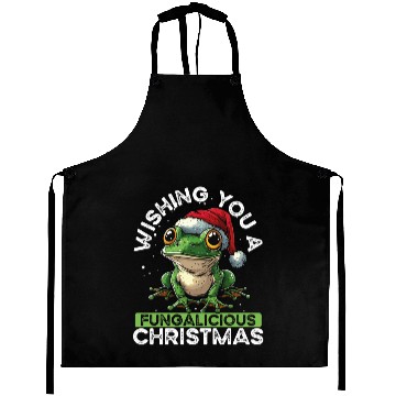 Discover Merry Christmas Frog on Mushroom Cottagecore Aprons