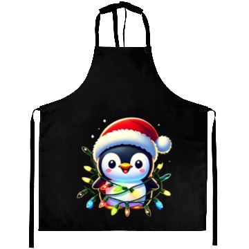 Discover Festive Penguin Wrapped in Christmas Lights & Sant Aprons