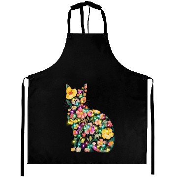 Discover Floral Cat Silhouette nature santa christmas light Aprons