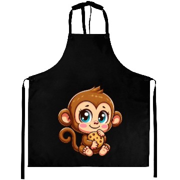 Discover Cute Monkey Chimpanzee eating cookies cartoon Aprons