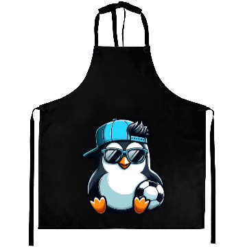 Discover Cute Penguin Cartoon Soccer Player Aprons