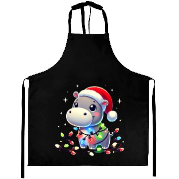 Discover Christmas Hippo Wrapped in Holiday Lights Aprons
