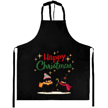 Discover Cute cartoon penguins celebrating Christmas Aprons
