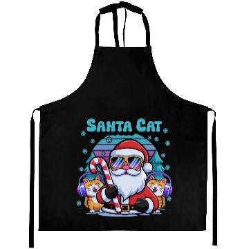 Discover Retro Santa Cartoon - Cool Cats & Candy Cane Vibes Aprons
