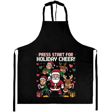 Discover Christmas Typography press start for holiday cheer Aprons