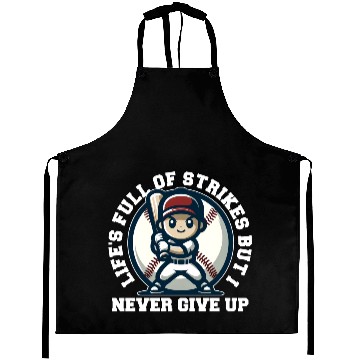 Discover LIFE'S FULL OF STRIKES BUT I NEVER GIVE UP Aprons