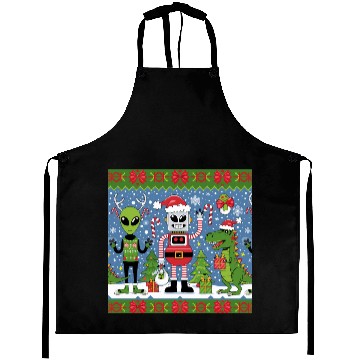 Discover Funny Ugly Christmas Sweater Design – Alien, Robot Aprons