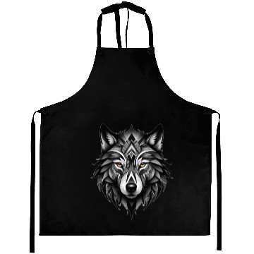 Discover Black and White Geometric Wolf Aprons