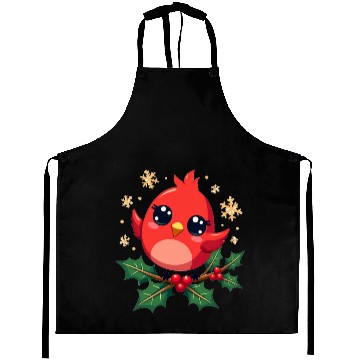 Discover Elegant Christmas Cardinal on Holly Branch Aprons