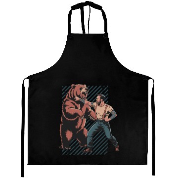 Discover Man vs. Bear – Epic Wilderness Fight Aprons