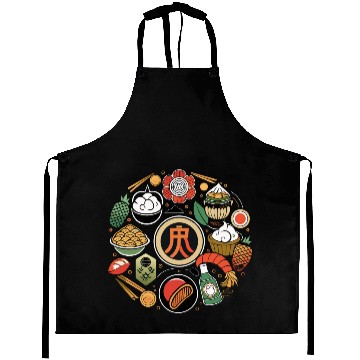 Discover Japanese Cuisine Circle Retro Design Aprons