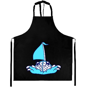 Discover Cute Funny Boat Waves Sails Face Smiles Cool Comic Aprons