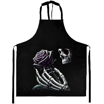 Discover Skeleton Hand Holding a Poisonous Rose Aprons