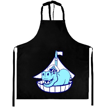 Discover Funny Hippo Old Captain Sails Cute Cartoon Comic Aprons
