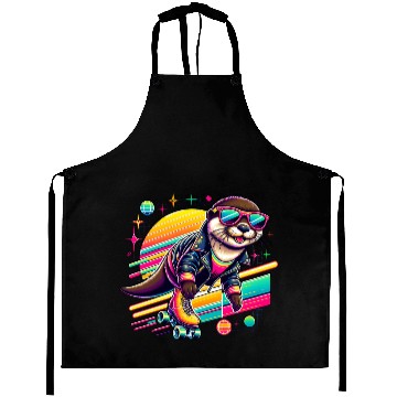 Discover Retro Roller Skating Otter Adventure Aprons