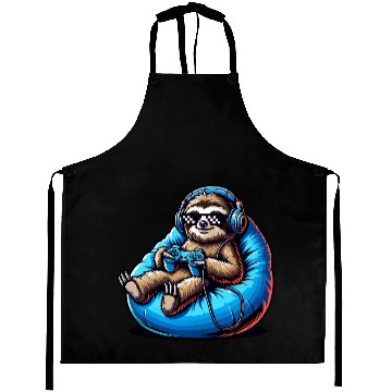 Discover Chill Gamer Sloth Headphones Controller Relax Aprons