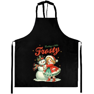 Discover Snowman with Girl, Merry Christmas Aprons