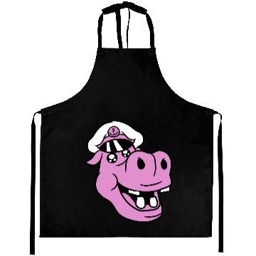 Discover Old Hippo Captain Face Funny Cute Cartoon Comic Aprons