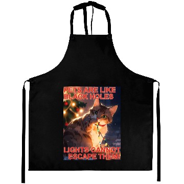 Discover Cat Chewing Lights Like Black Holes Christmas Aprons
