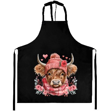 Discover Cute Highland Cow Valentines Day Aprons