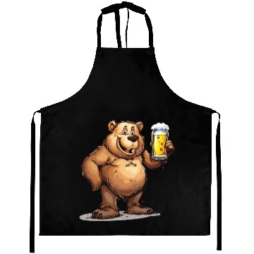 Discover Cute Bear Drinking Beer 2 Aprons