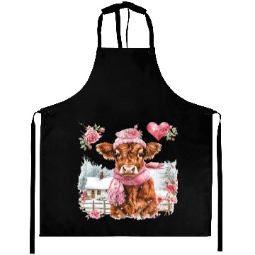 Discover Cute Highland Cow Valentines Day Aprons