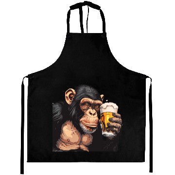 Discover Cute Chimpanzee Drinking Beer 2 Aprons