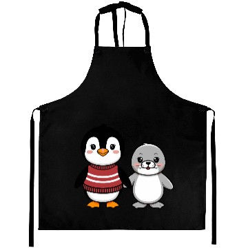 Discover Cute Penguin and Seal Best Buddies Friends Aprons