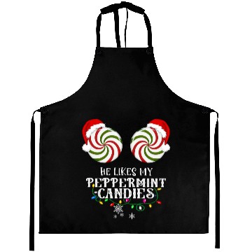 Discover He Likes my Peppermint candies couples Xmas Aprons