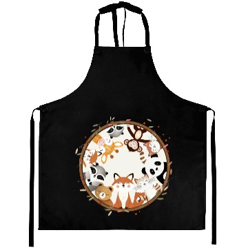 Discover Circle full of cute animals like fox and panda Aprons