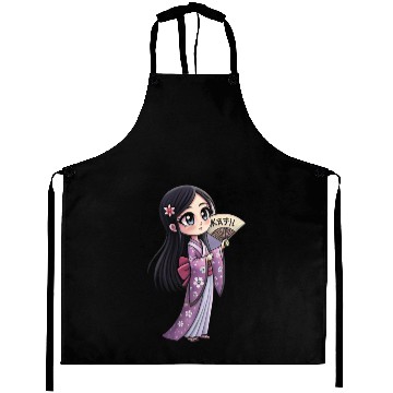 Discover Cute Chibi Geisha Anime Inspired Kimono Design Aprons