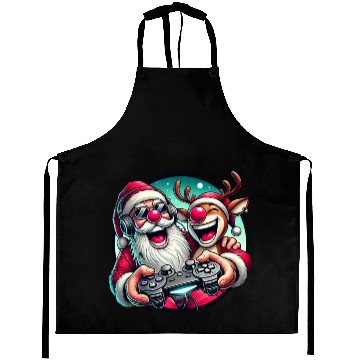 Discover Funny Christmas Duo: Santa & Rudolph Gaming Aprons