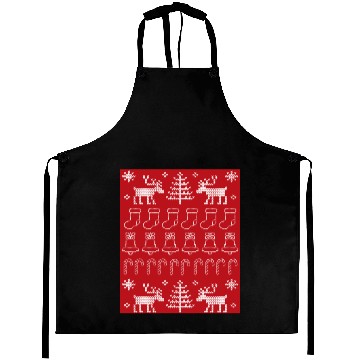 Discover Ugly Christmas Sweater Pattern on Red Background Aprons