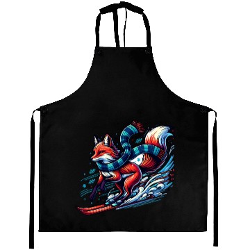 Discover Fox Skiing Adventure in Winter Wonderland Aprons