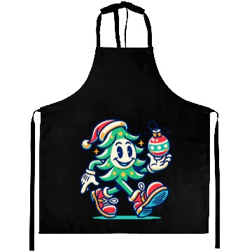 Discover Happy Christmas Tree Retro Vintage Aprons