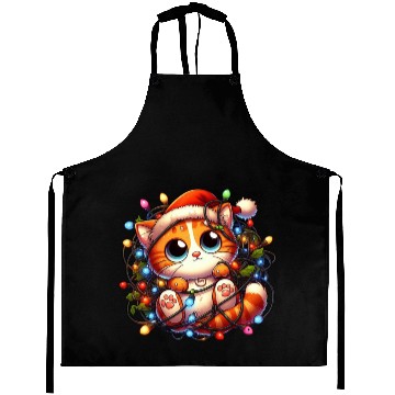 Discover Whimsical Cat’s Christmas Lights Adventure Aprons