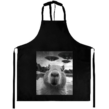 Discover Funny Graphic Capybara Selfie with UFOs Weird Aprons