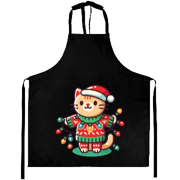 Discover Christmas Cat With Fairy Lights Aprons