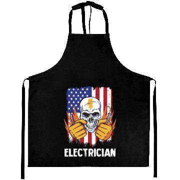 Discover Electrician Skull with American Flag Background Aprons