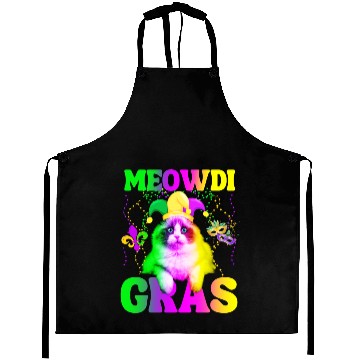 Discover Mardi Gras Cat Jester & Beads Carnival Parade pun Aprons